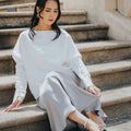 The City Breeze Pt.2 Women Asymmetrical Long Sleeves Satin Blouse White - Umbi
