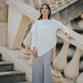 The City Breeze Pt.2 Women Asymmetrical Long Sleeves Satin Blouse White - Umbi