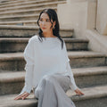 The City Breeze Pt.2 Women Asymmetrical Long Sleeves Satin Blouse White - Umbi