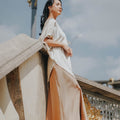 The City Breeze Pt.2 Women Asymmetrical Short Sleeves Satin Blouse Beige - Umbi