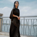The City Breeze Pt.2 Women Asymmetrical Short Sleeves Satin Blouse Black - Umbi