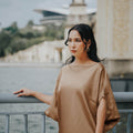 The City Breeze Pt.2 Women Asymmetrical Short Sleeves Satin Blouse Brown - Umbi