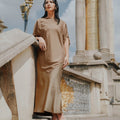 The City Breeze Pt.2 Women Asymmetrical Short Sleeves Satin Blouse Brown - Umbi