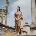 The City Breeze Pt.2 Women Asymmetrical Short Sleeves Satin Blouse Brown - Umbi