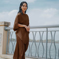 The City Breeze Pt.2 Women Asymmetrical Short Sleeves Satin Blouse Dark Chocolate - Umbi