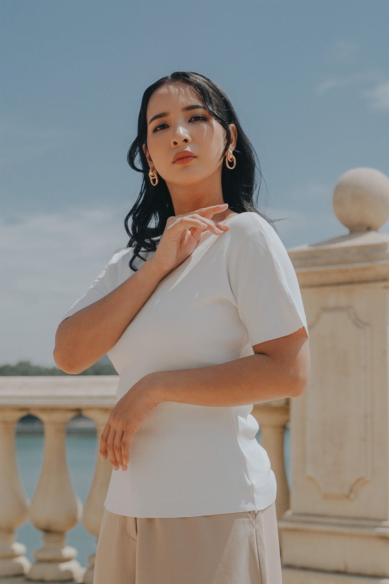 The City Breeze Pt.2 Women Boat Neck Knit Top Cream - Umbi