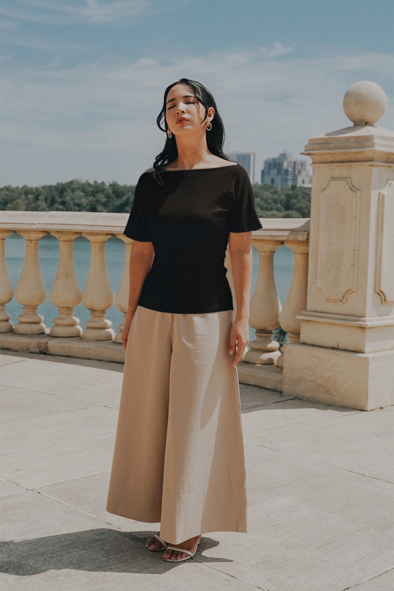 The City Breeze Pt.2 Women Boat Neck Knit Top Dark Grey - Umbi