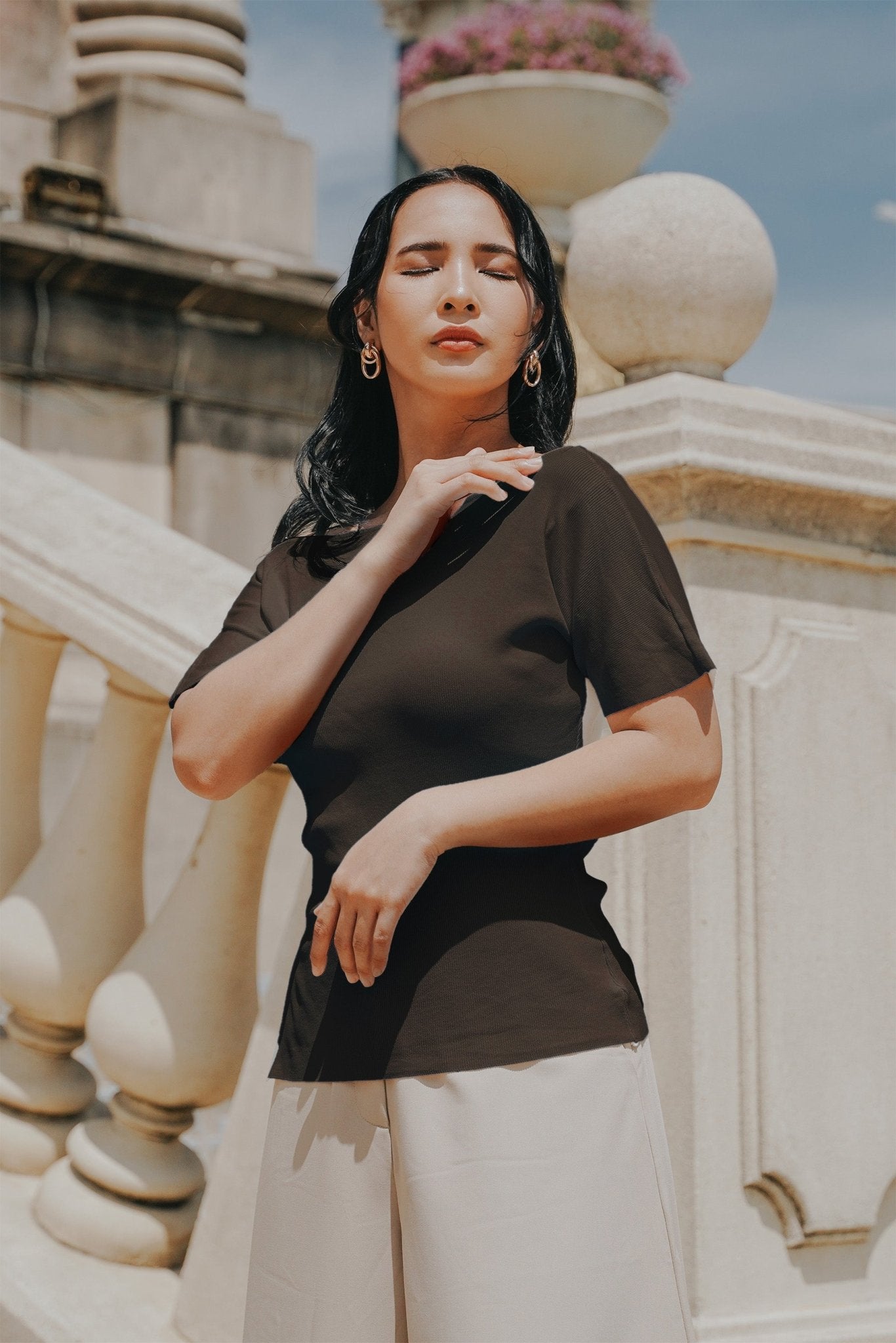 The City Breeze Pt.2 Women Boat Neck Knit Top Dark Grey - Umbi