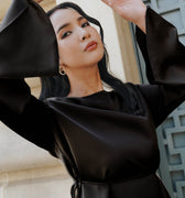 The City Breeze Pt.2 Women Long Sleeves Satin Blouse With Waist String Black - Umbi