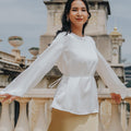 The City Breeze Pt.2 Women Long Sleeves Satin Blouse With Waist String White - Umbi