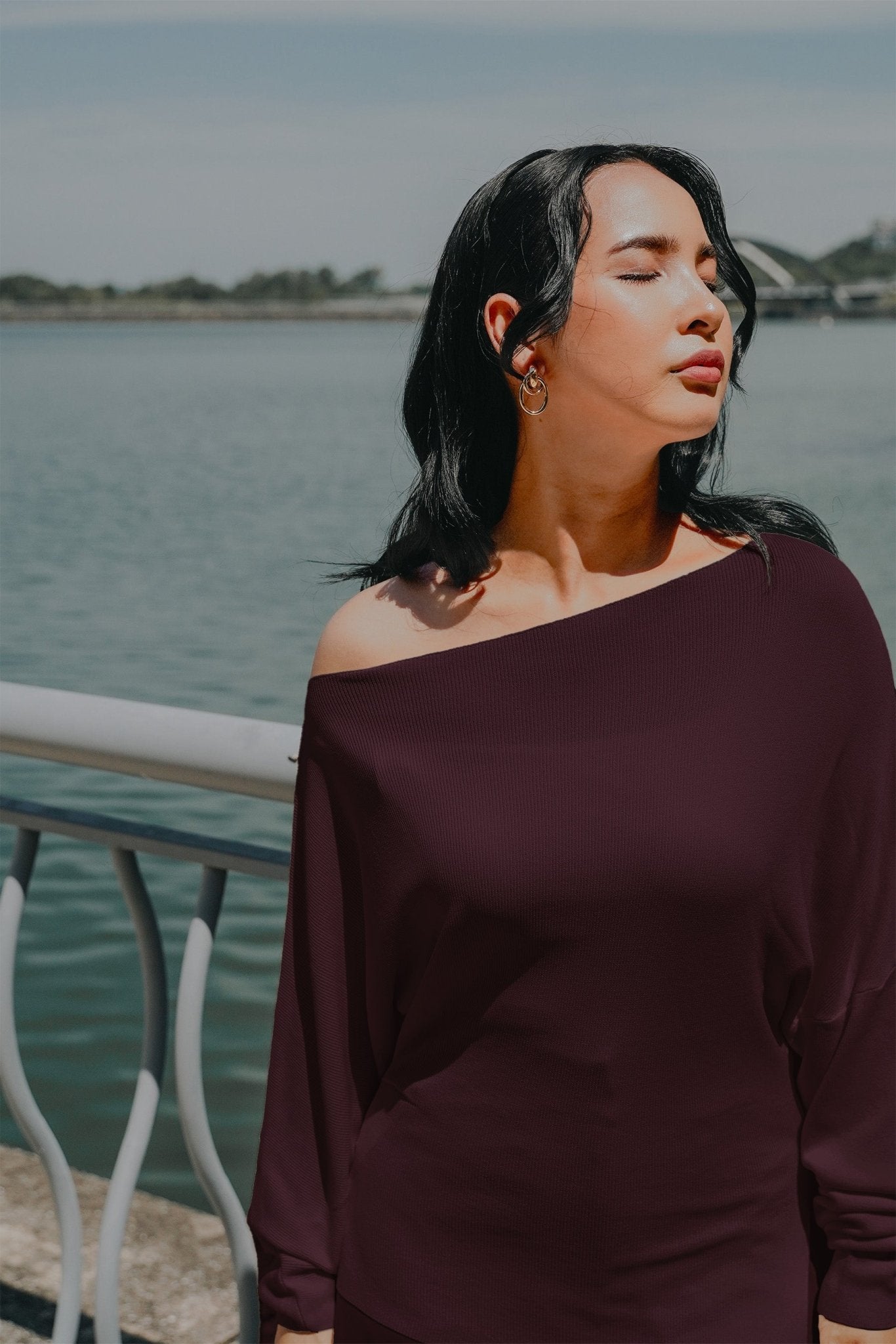 The City Breeze Pt.2 Women Off - Shoulder Knit Top Maroon - Umbi