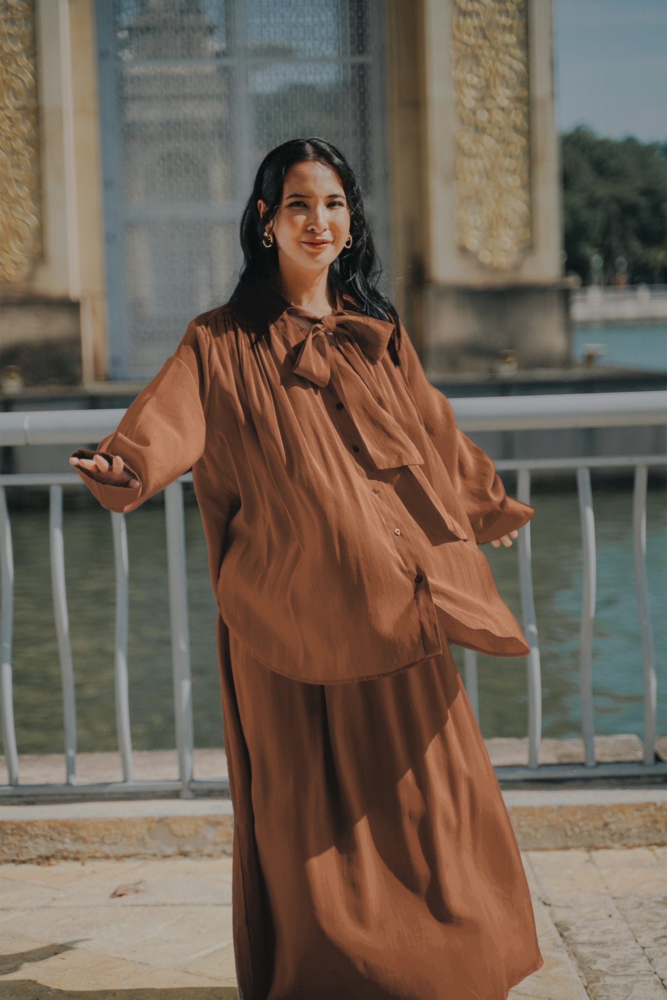 The City Breeze Pt.2 Women Ribbon Blouse Dark Chocolate - Umbi