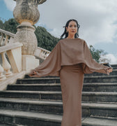 The City Breeze Pt.2 Women Satin Cape Dress Set Biege - Umbi