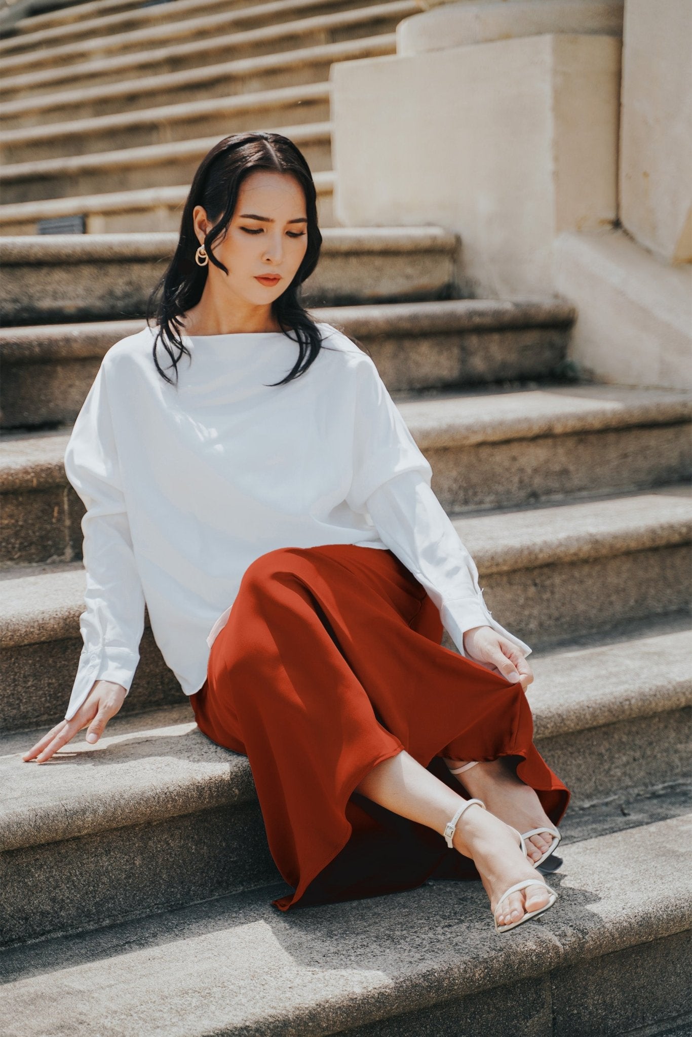 The City Breeze Pt.2 Women Satin Long Skirt Burnt Orange - Umbi