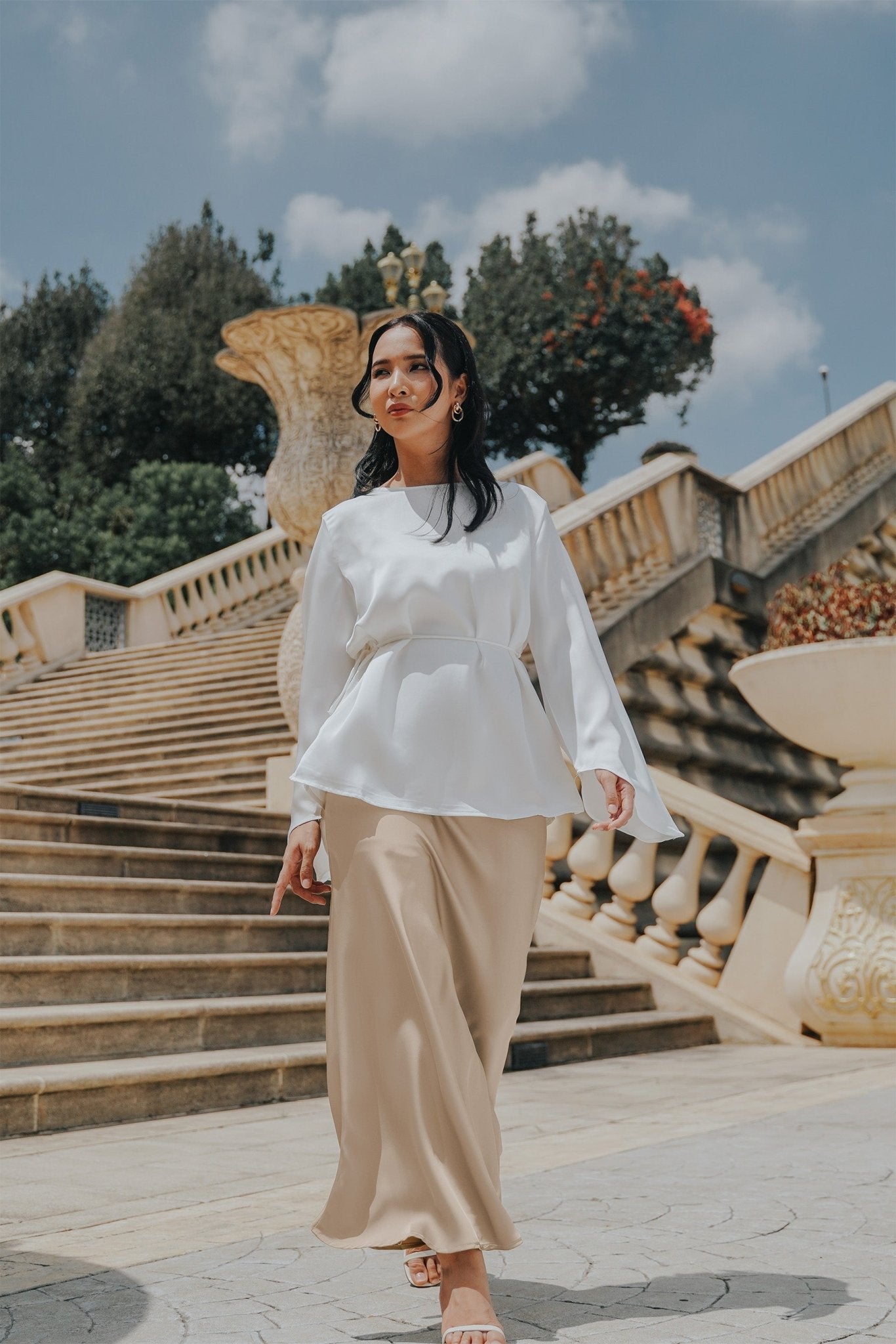 The City Breeze Pt.2 Women Satin Long Skirt Cream - Umbi