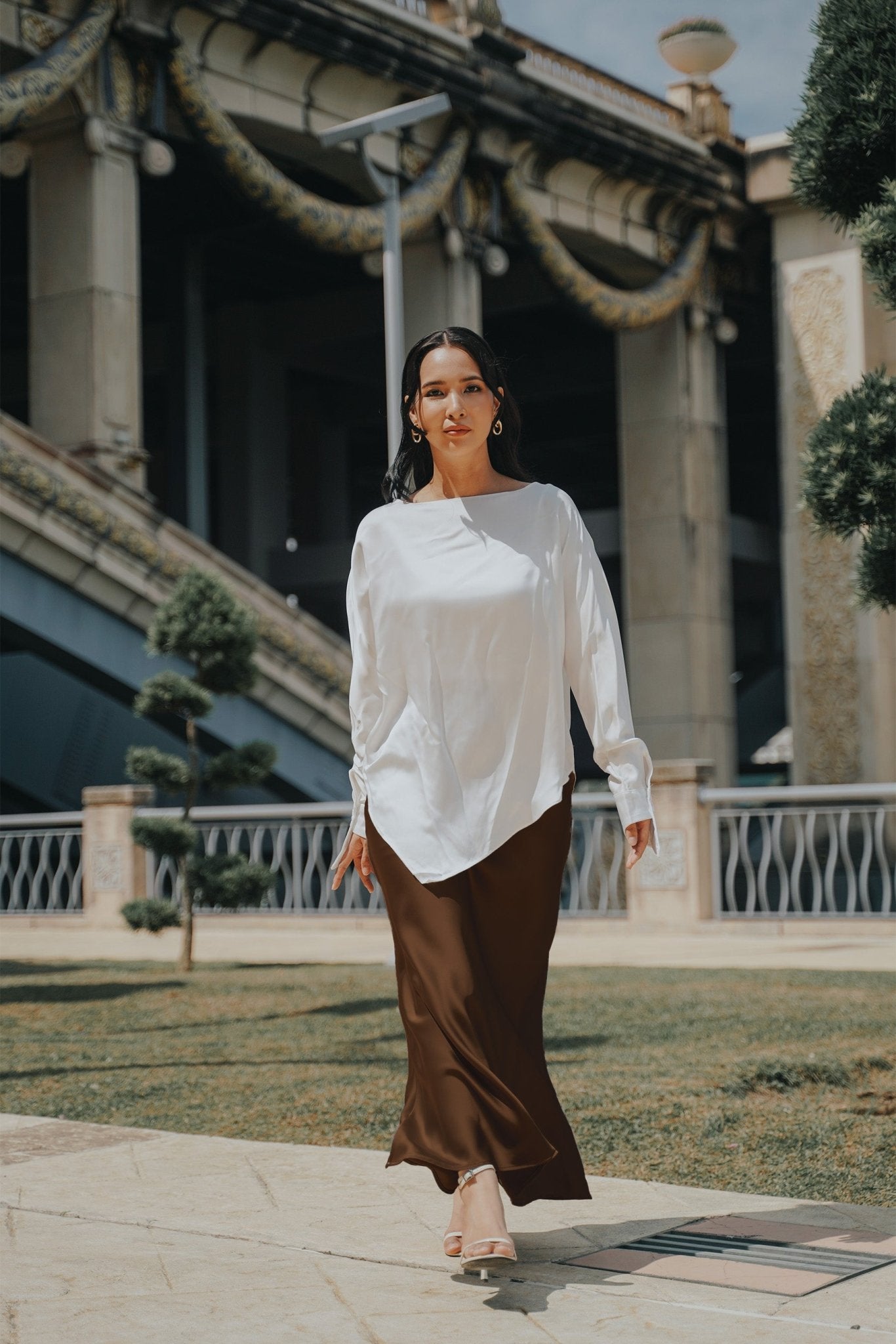 The City Breeze Pt.2 Women Satin Long Skirt Dark Chocolate - Umbi