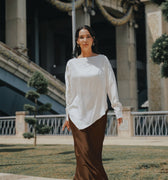 The City Breeze Pt.2 Women Satin Long Skirt Dark Chocolate - Umbi