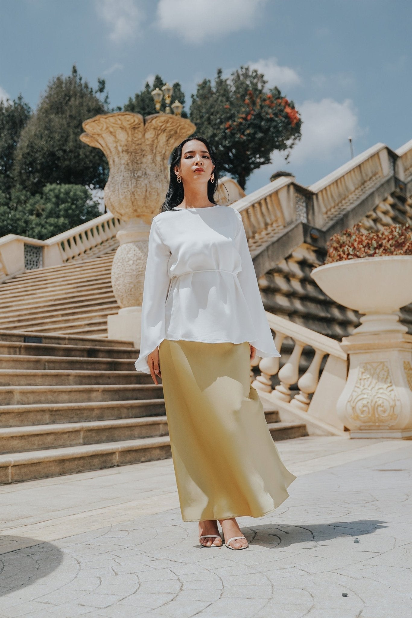 The City Breeze Pt.2 Women Satin Long Skirt Olive Gold - Umbi