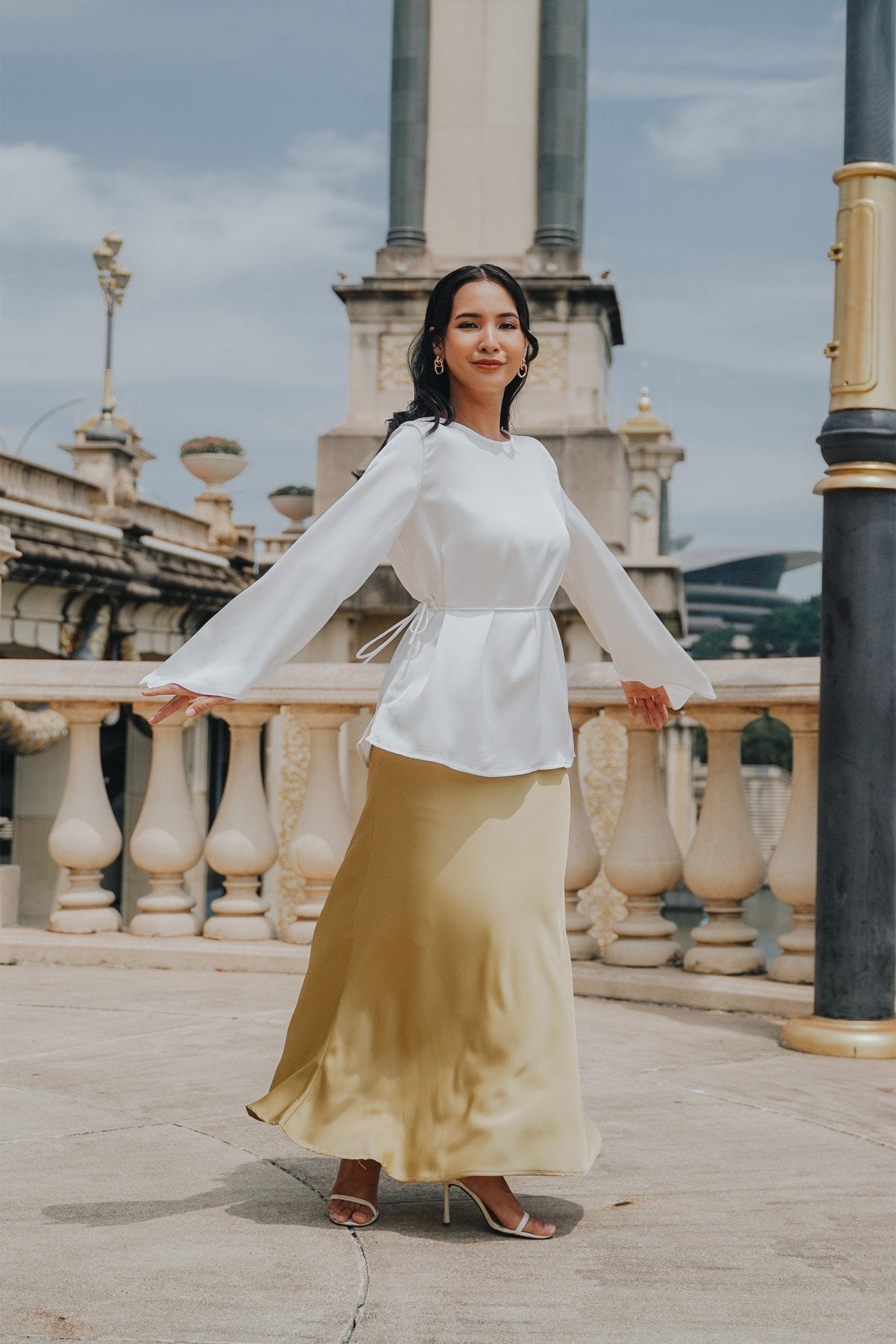 The City Breeze Pt.2 Women Satin Long Skirt Olive Gold - Umbi