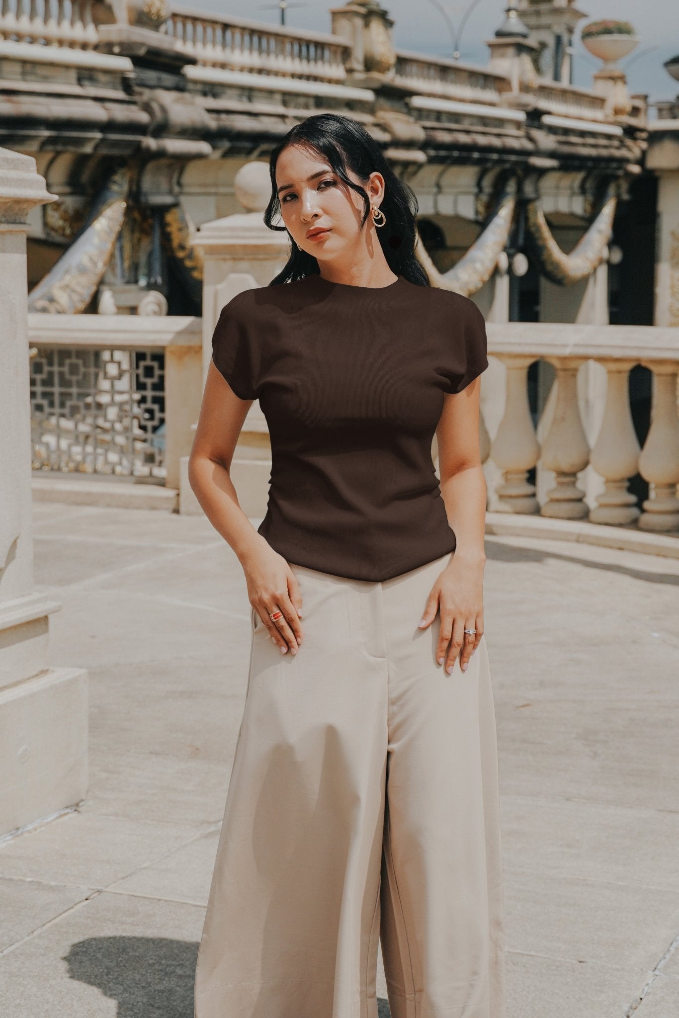 The City Breeze Pt.2 Women Short Sleeves Knit Top Dark Chocolate - Umbi