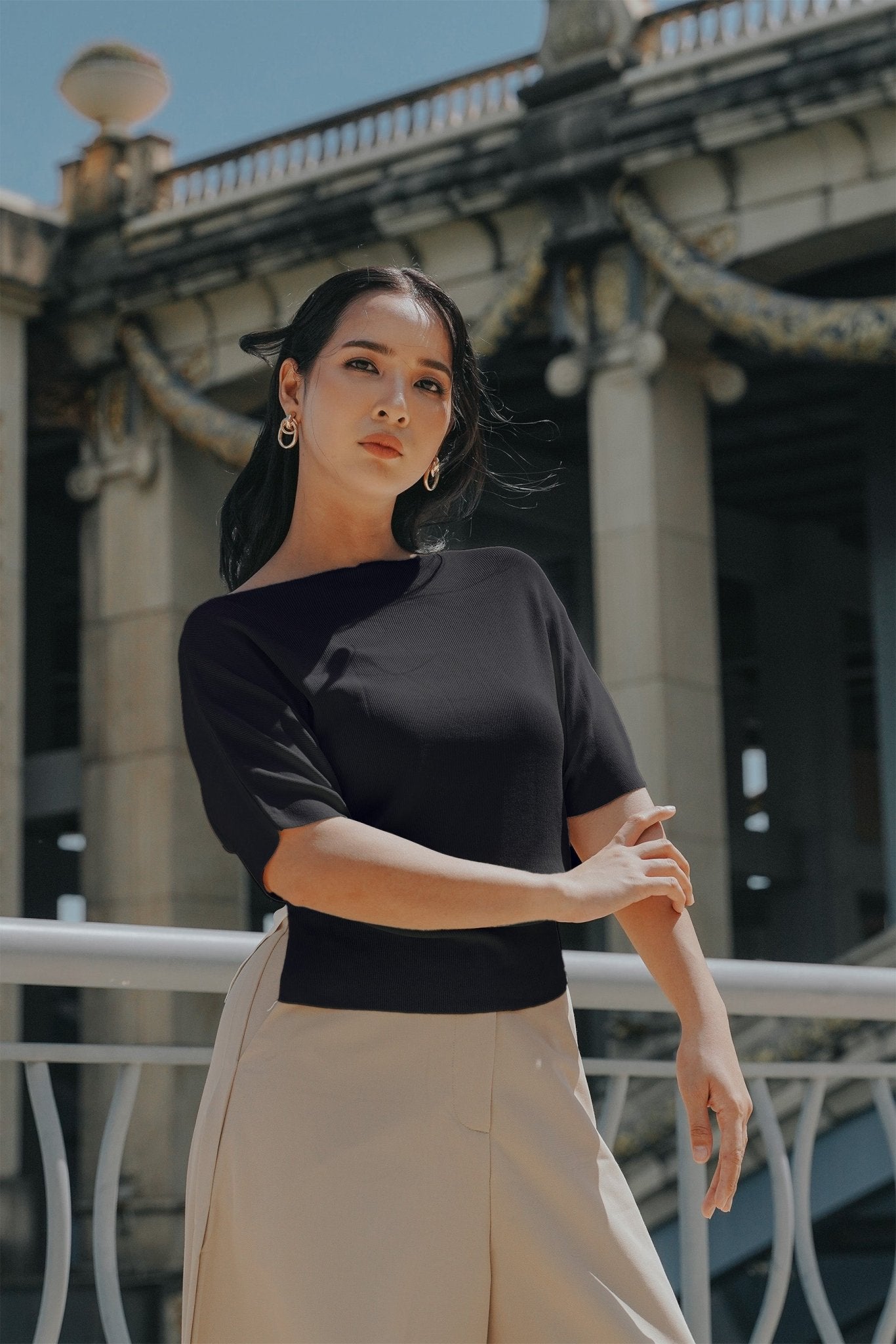 The City Breeze Pt.2 Women Wide Neck Knit Top Black - Umbi