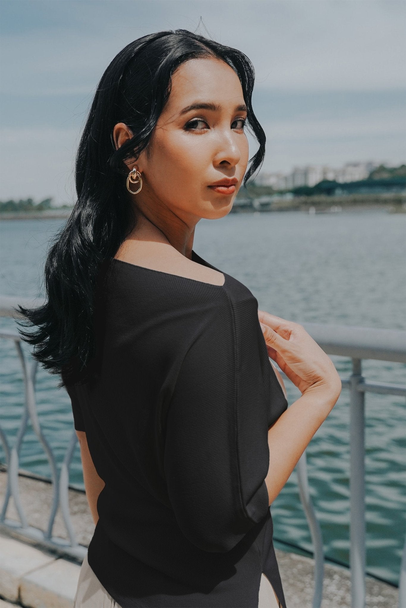 The City Breeze Pt.2 Women Wide Neck Knit Top Black - Umbi