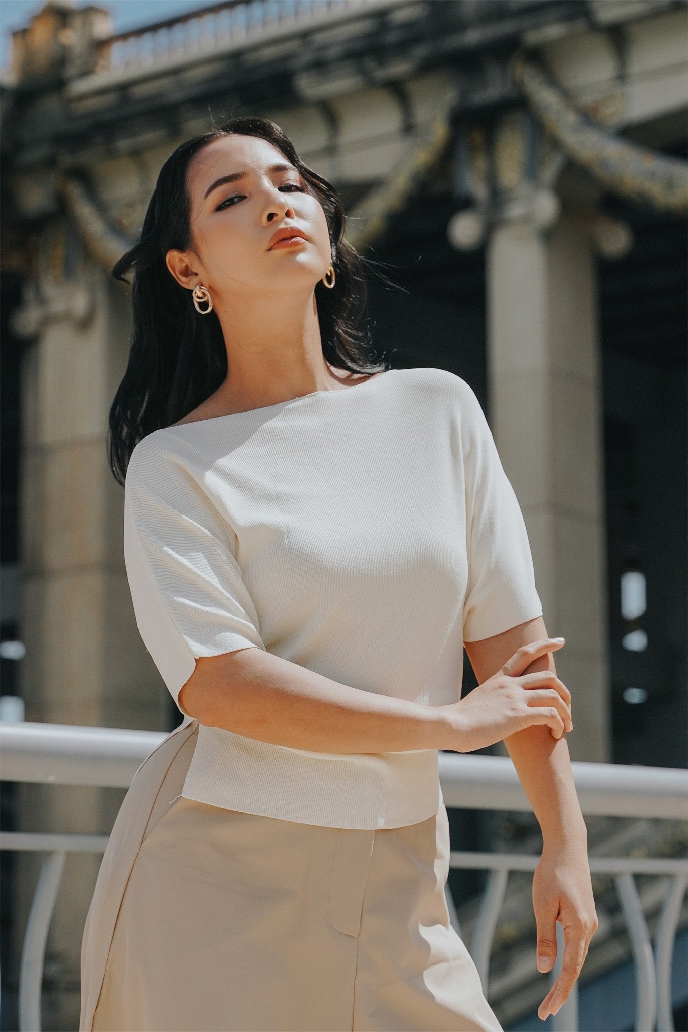 The City Breeze Pt.2 Women Wide Neck Knit Top Cream - Umbi