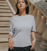 The City Breeze Pt.2 Women Wide Neck Knit Top Light Blue - Umbi