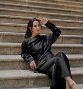 The City Breeze Pt.2 Women Wrap Satin Blouse Black - Umbi