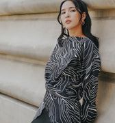 The City Breeze Pt.2 Women Wrap Satin Blouse Black Wave - Umbi