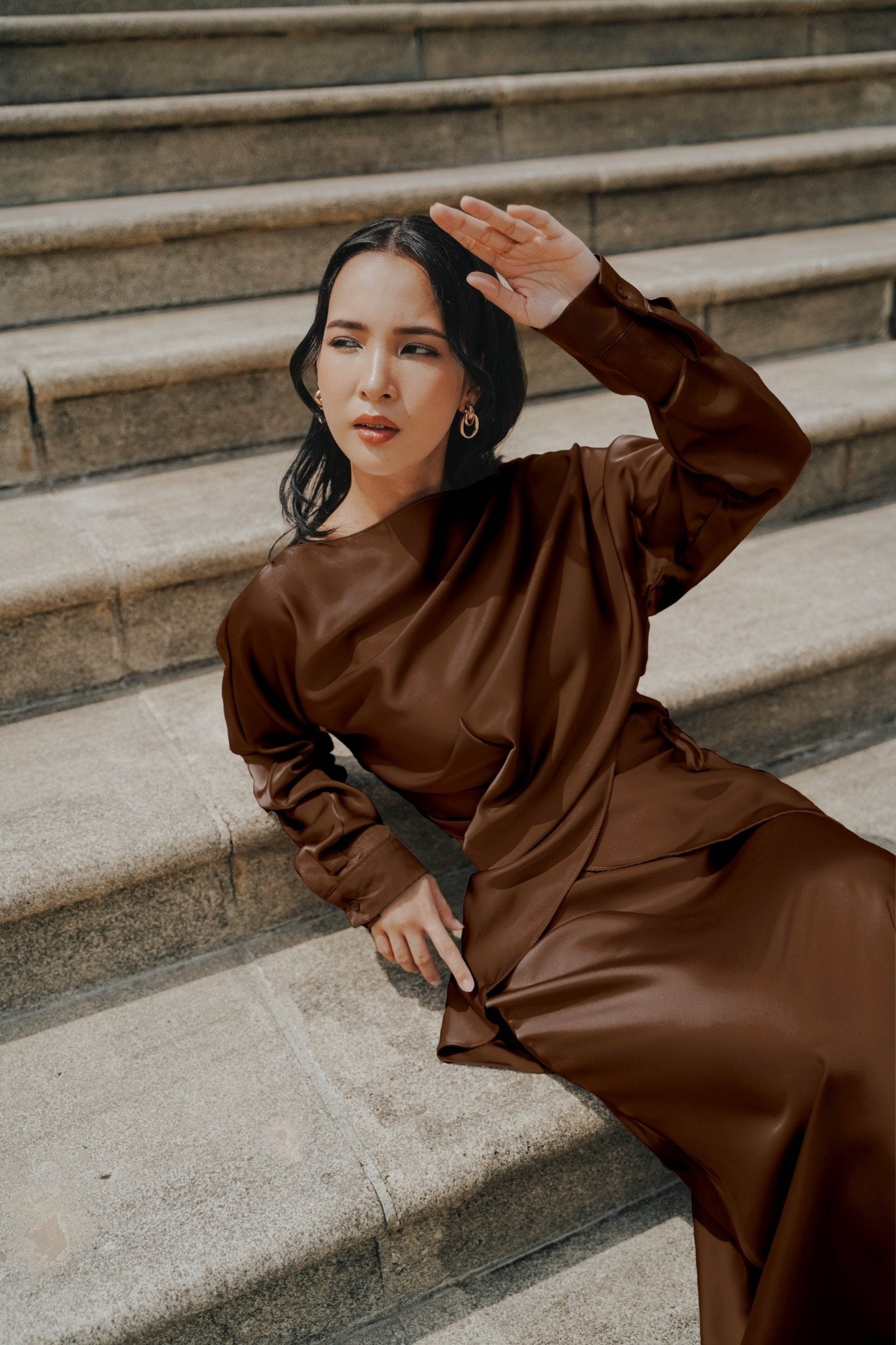 The City Breeze Pt.2 Women Wrap Satin Blouse Dark Chocolate - Umbi