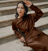 The City Breeze Pt.2 Women Wrap Satin Blouse Dark Chocolate - Umbi