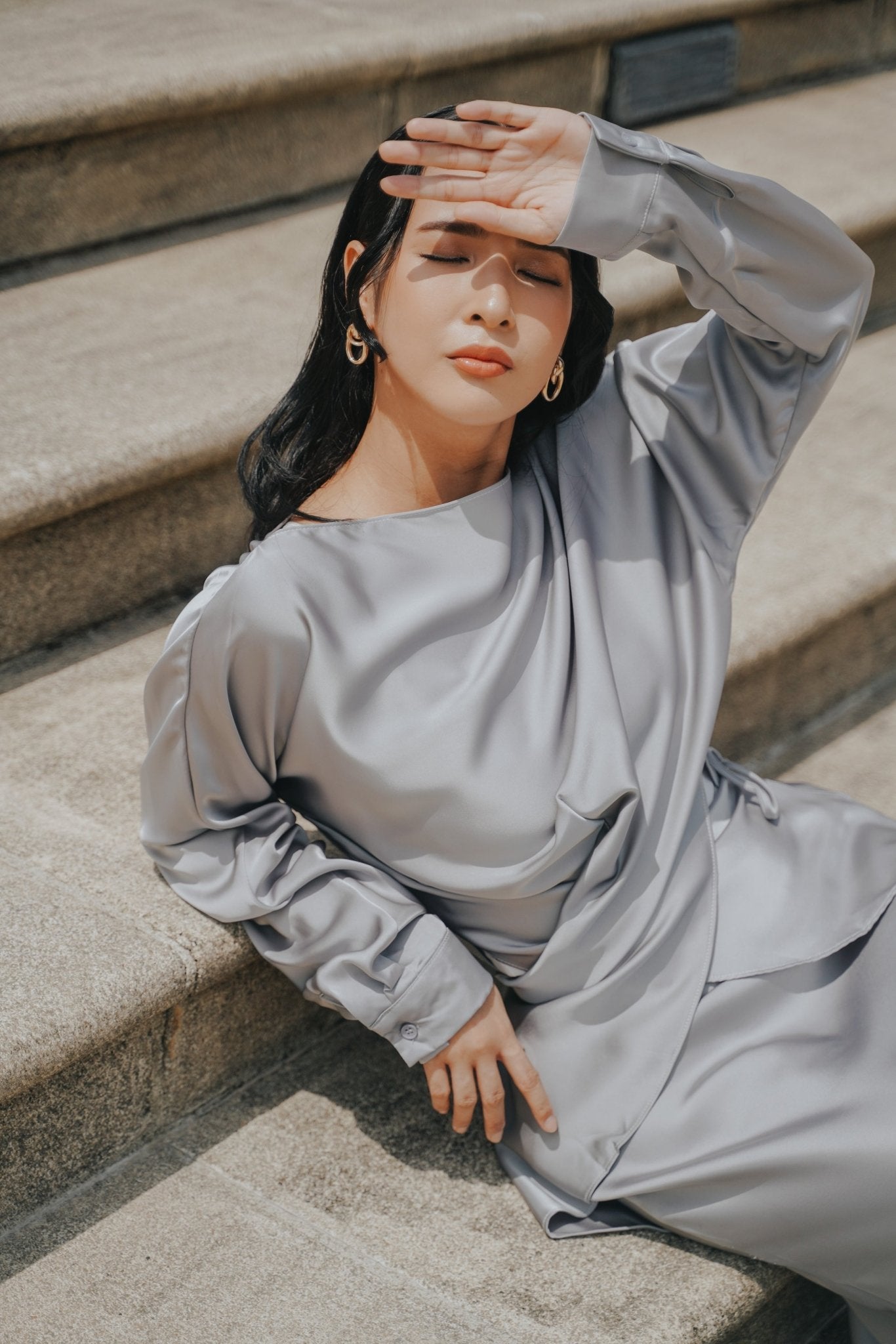 The City Breeze Pt.2 Women Wrap Satin Blouse Grey - Umbi