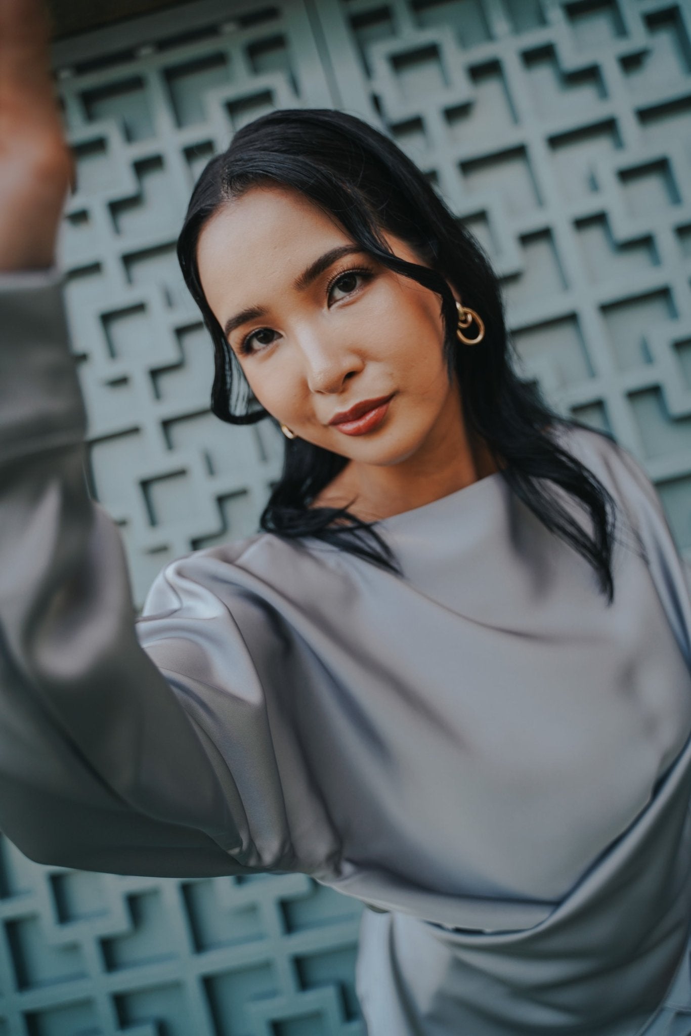 The City Breeze Pt.2 Women Wrap Satin Blouse Grey - Umbi
