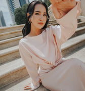 The City Breeze Pt.2 Women Wrap Satin Blouse Peach Pink - Umbi