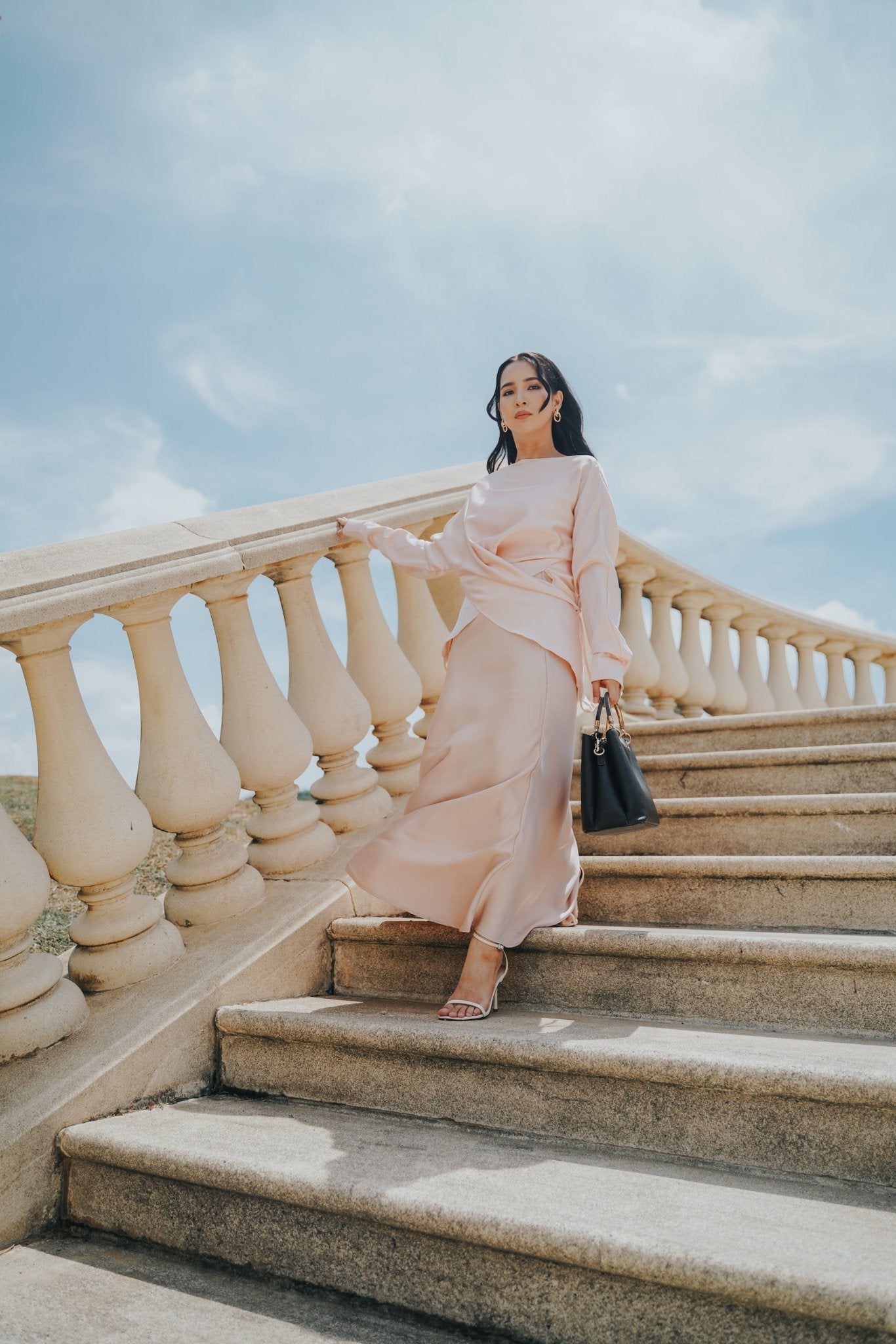The City Breeze Pt.2 Women Wrap Satin Blouse Peach Pink - Umbi