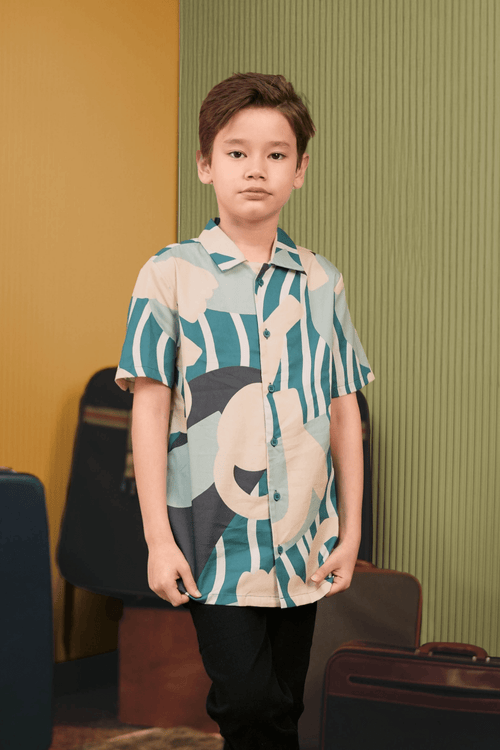 The Early Check-in Collection Boy Hawaii Shirt in Lighthouse Print