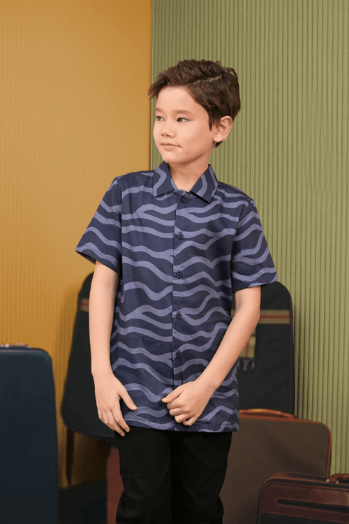 The Early Check-in Collection Boy Hawaii Shirt in Ombak Print