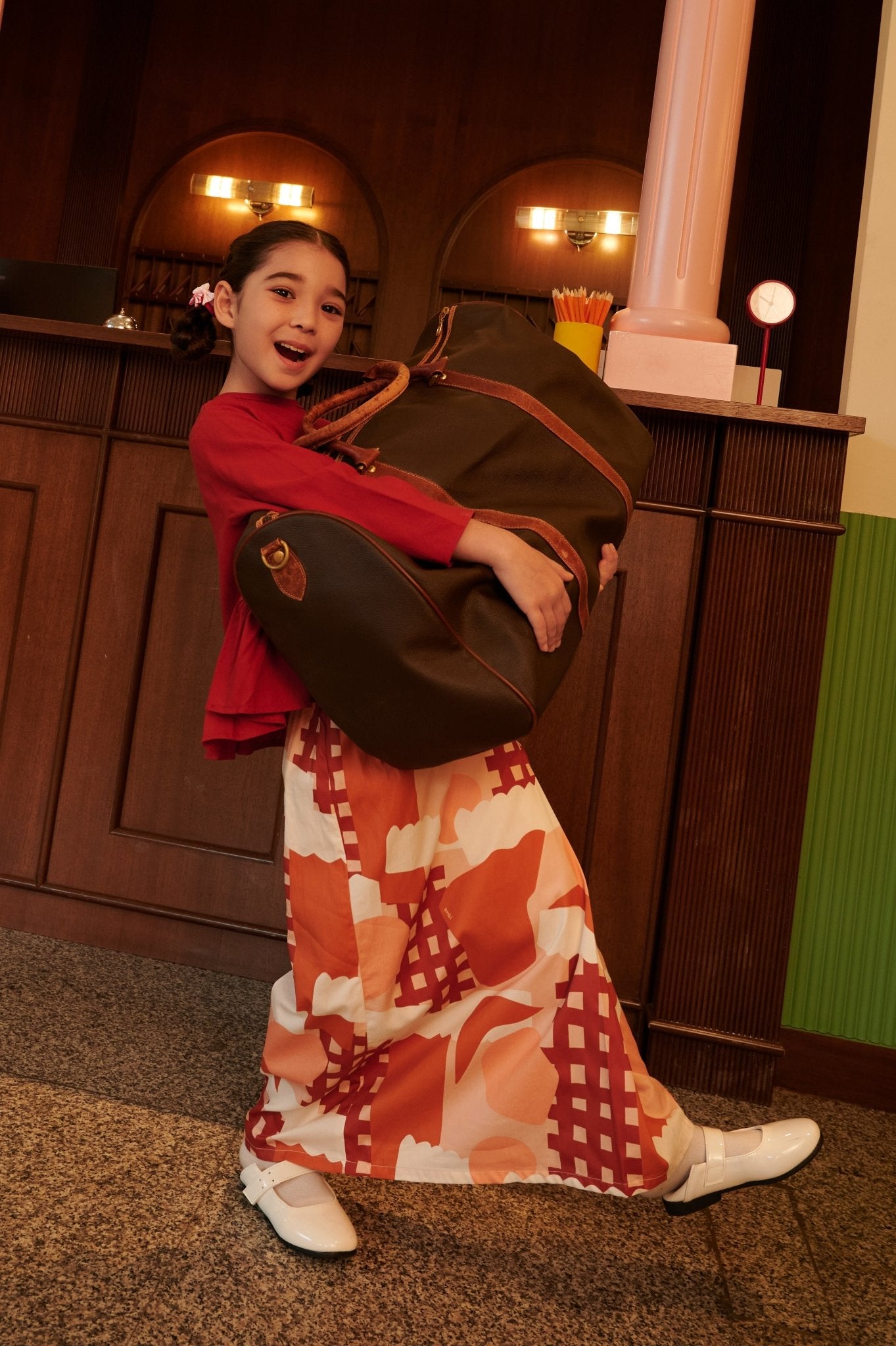 The Early Check - in Collection Girl Classic Skirt in Cranberry Print - Umbi