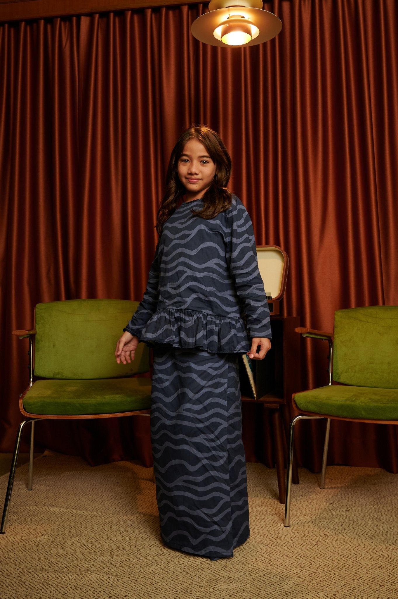 The Early Check - in Collection Girl Classic Skirt in Ombak Print - Umbi