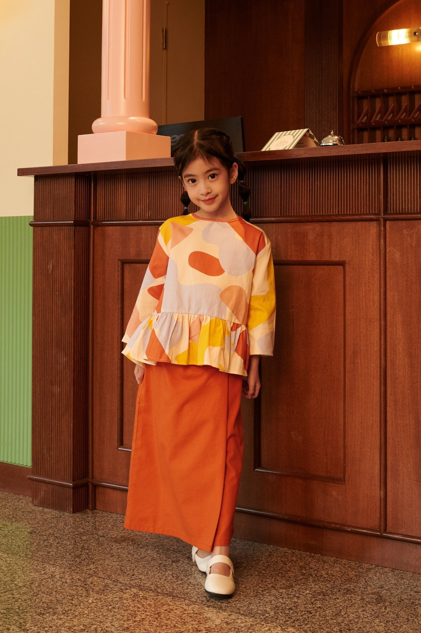 The Early Check - in Collection Girl Classic Skirt in Orange - Umbi