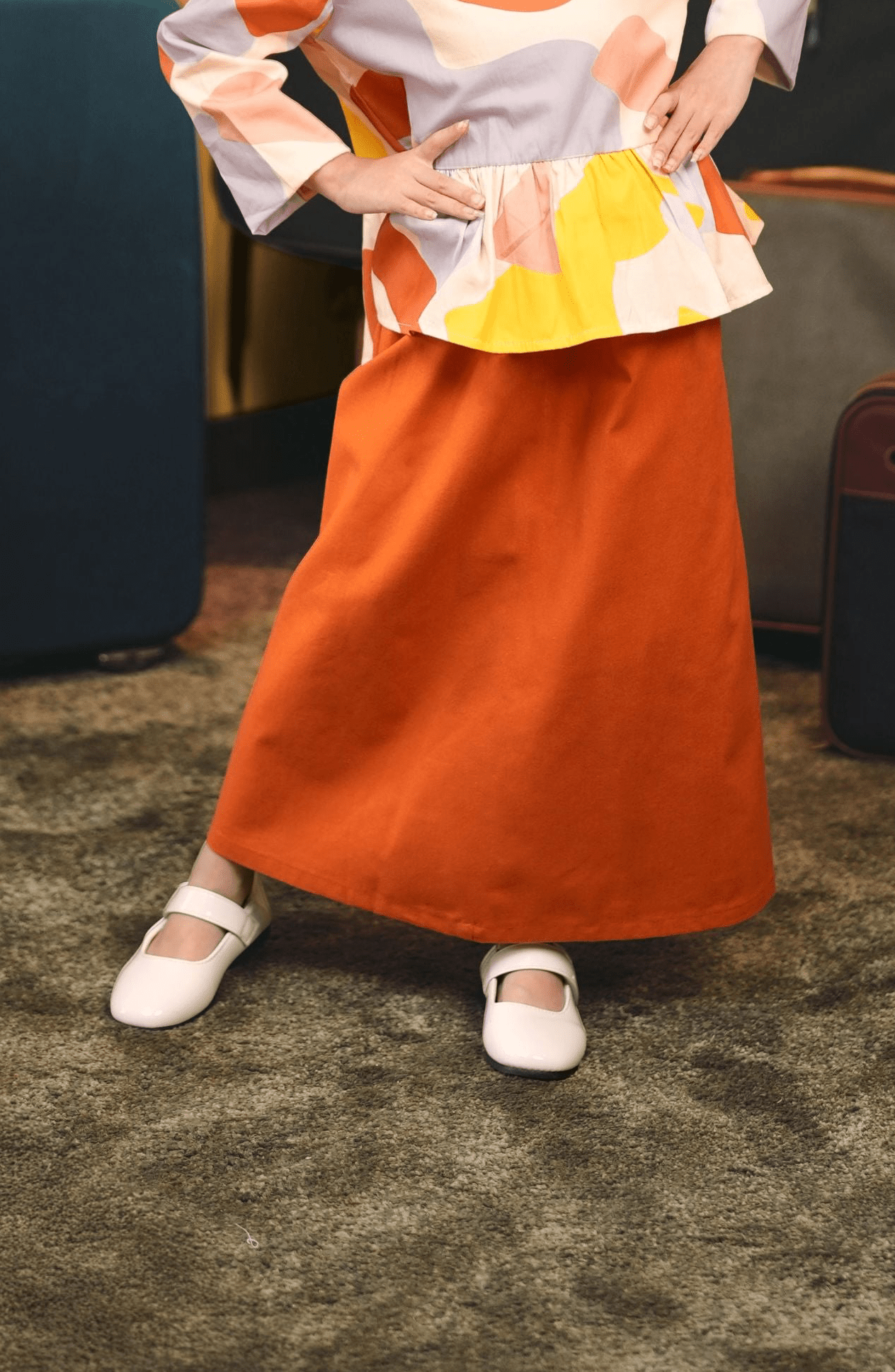 The Early Check - in Collection Girl Classic Skirt in Orange - Umbi