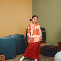 The Early Check - in Collection Girl Mandarin Collar Kurung Top in Cranberry Print - Umbi