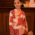 The Early Check - in Collection Girl Mandarin Collar Kurung Top in Cranberry Print - Umbi