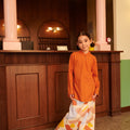 The Early Check - in Collection Girl Mandarin Collar Kurung Top in Orange - Umbi