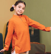 The Early Check - in Collection Girl Mandarin Collar Kurung Top in Orange - Umbi