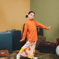 The Early Check - in Collection Girl Mandarin Collar Kurung Top in Orange - Umbi