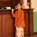 The Early Check - in Collection Girl Mandarin Collar Kurung Top in Orange - Umbi