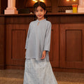 The Early Check - in Collection Girl Mandarin Collar Kurung Top in Periwinkle Blue - Umbi