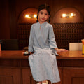 The Early Check - in Collection Girl Mandarin Collar Kurung Top in Periwinkle Blue - Umbi